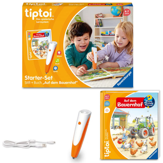 Ravensburger tiptoi Starter-Set 00114: Stilou și carte despre fermă – Jucărie educativă pentru copii de la 4 ani – Jocuri de învățare pentru 4 ani