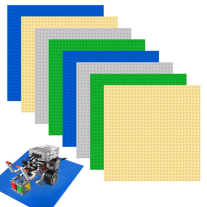 Set 8 Plăci de Construcție NVIYAM, Plăci Clasice 25.5x25.5cm, Compatibile cu Toate Marile Mărci, Set Plăci lego pentru Blocuri Clasice: Verde, Albastru, Gri, Galben