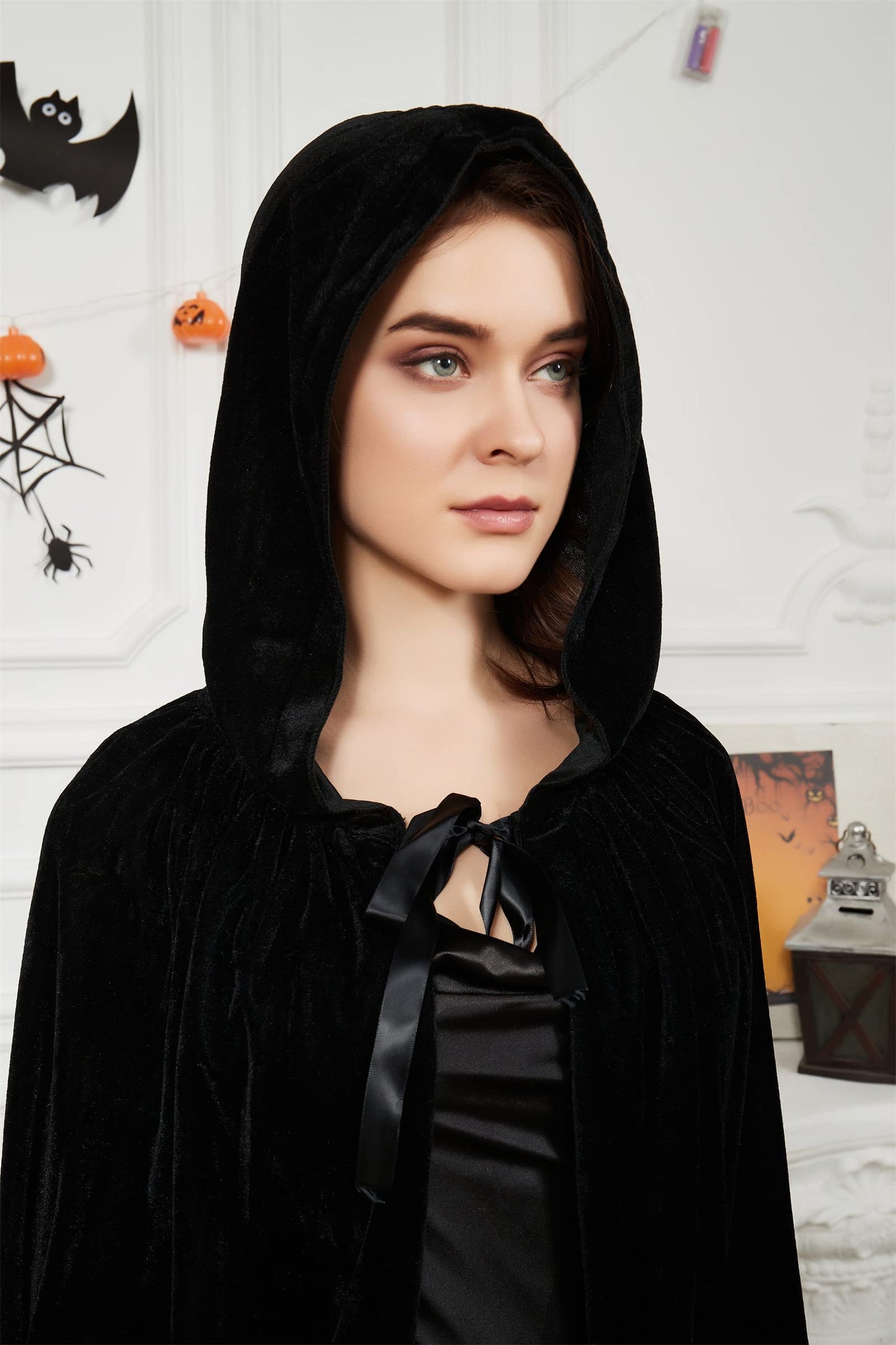 Proumhang Pelerină cu glugă catifea Halloween, negru