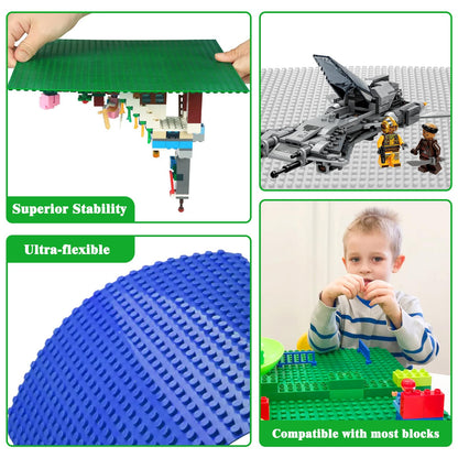 Set 8 Plăci de Construcție NVIYAM, Plăci Clasice 25.5x25.5cm, Compatibile cu Toate Marile Mărci, Set Plăci lego pentru Blocuri Clasice: Verde, Albastru, Gri, Galben