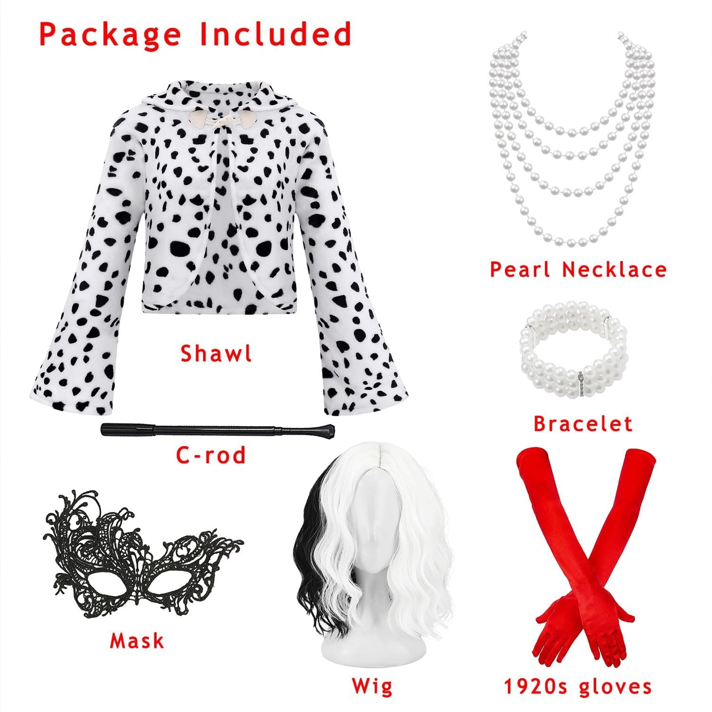 Miulruma Set costum Cruella Deville, peruca + jacheta + acces.