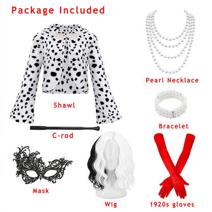 Miulruma Set costum Cruella Deville, peruca + jacheta + acces.