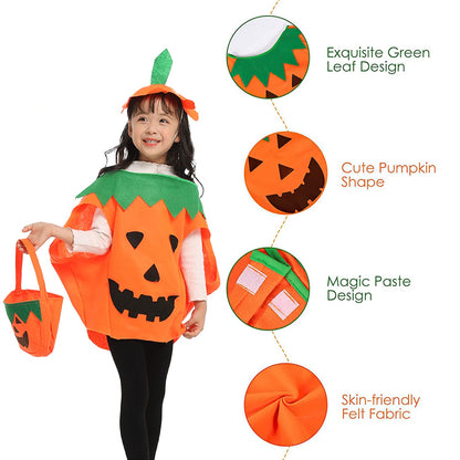 OUQIWEN ngyf-1 Costum de Halloween Dovleac pentru Copii cu Coș și Pălărie, pentru Băieți și Fete Cosplay Petrecere Halloween