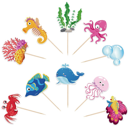 SYKYCTCY Set decorare tort cu 40 piese animale oceanice toppere cupcake