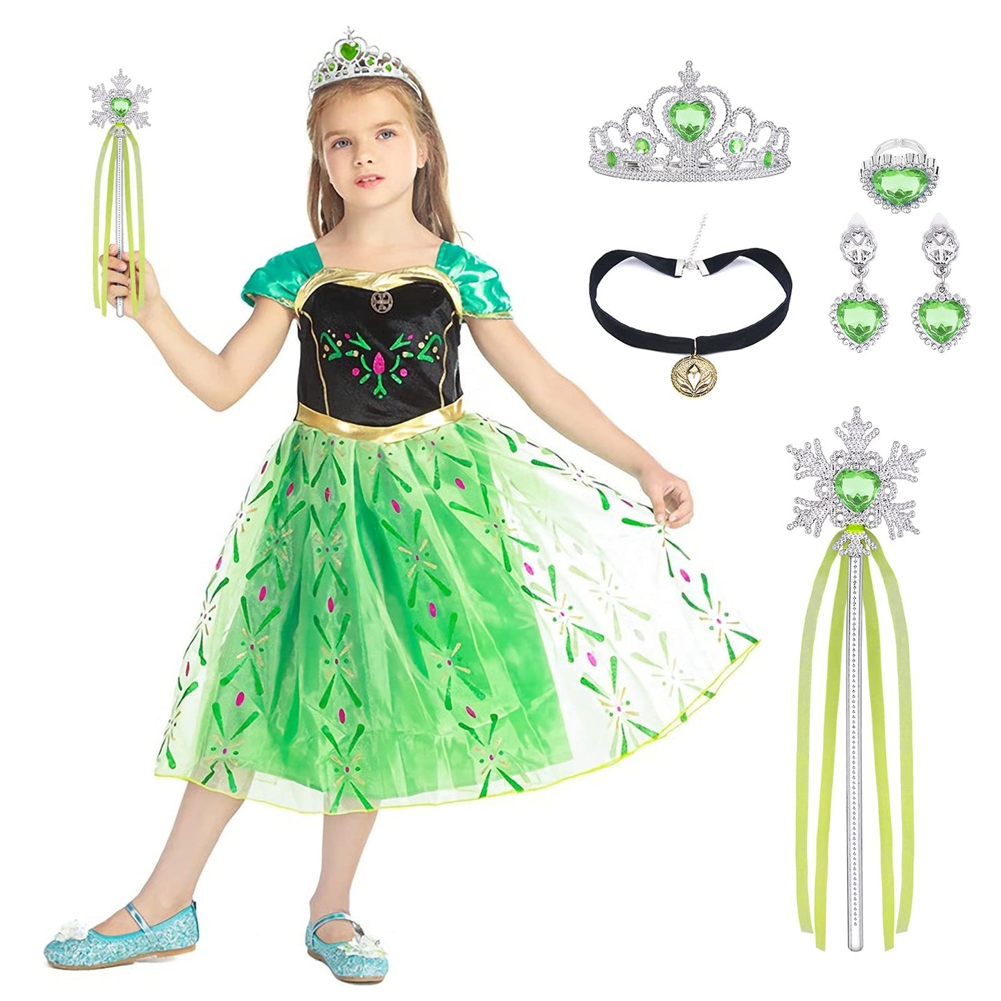 URAQT Costum printesa cu coroana si bagheta, 100 cm