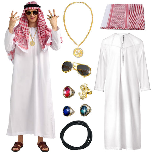 Ulikey Costum șeic arab alb cu accesorii, 2XL