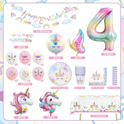 KQMGJYB Set veselă petrecere unicorn, 16 invitați