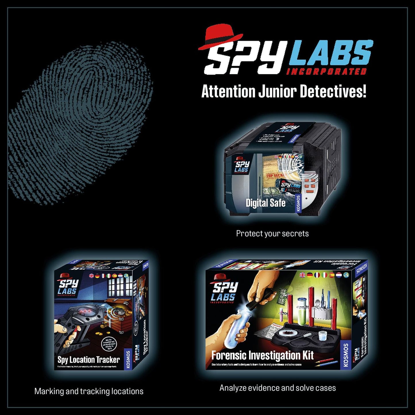 Seif Digital Kosmos 617271 Spy Labs - Protejează-ți Secretele cu Cod și Alarmă Vocală, Jucării pentru Detectivi pentru Copii, Instrucțiuni Multilingve (DE, EN, FR, IT, ES, NL)