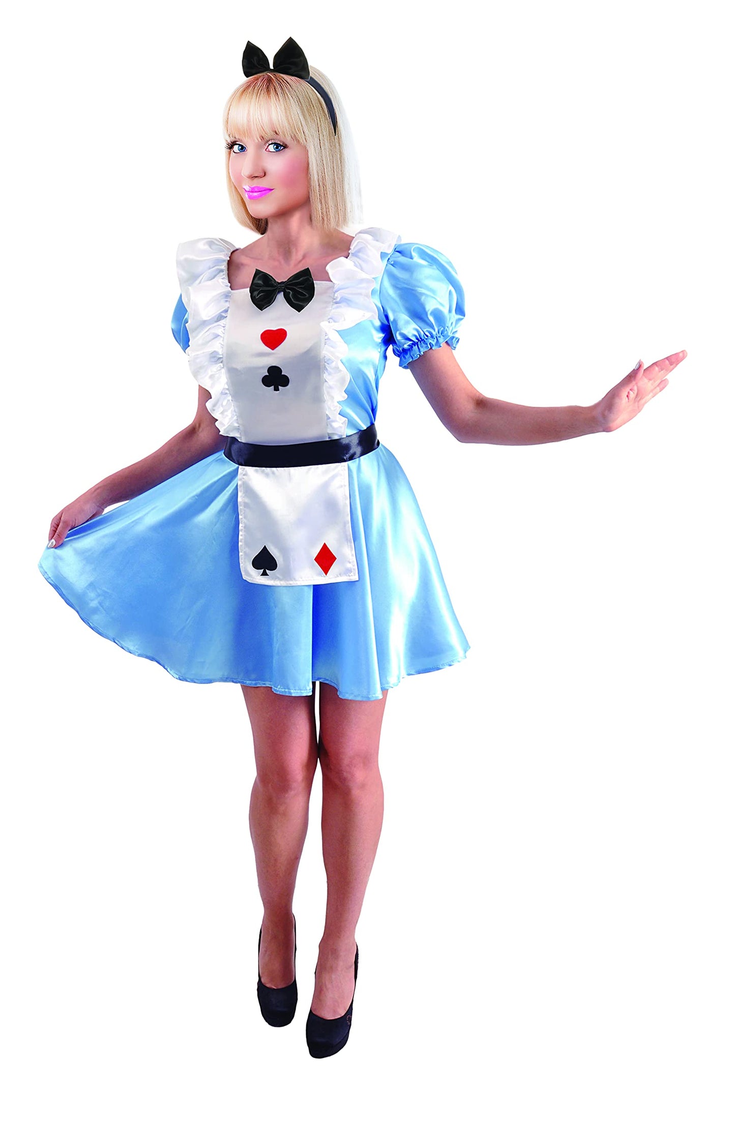 Ciao Alice Wonderland Costum de carnaval pentru femei și adulți, o mărime, albastru cer, alb, negru, roșu