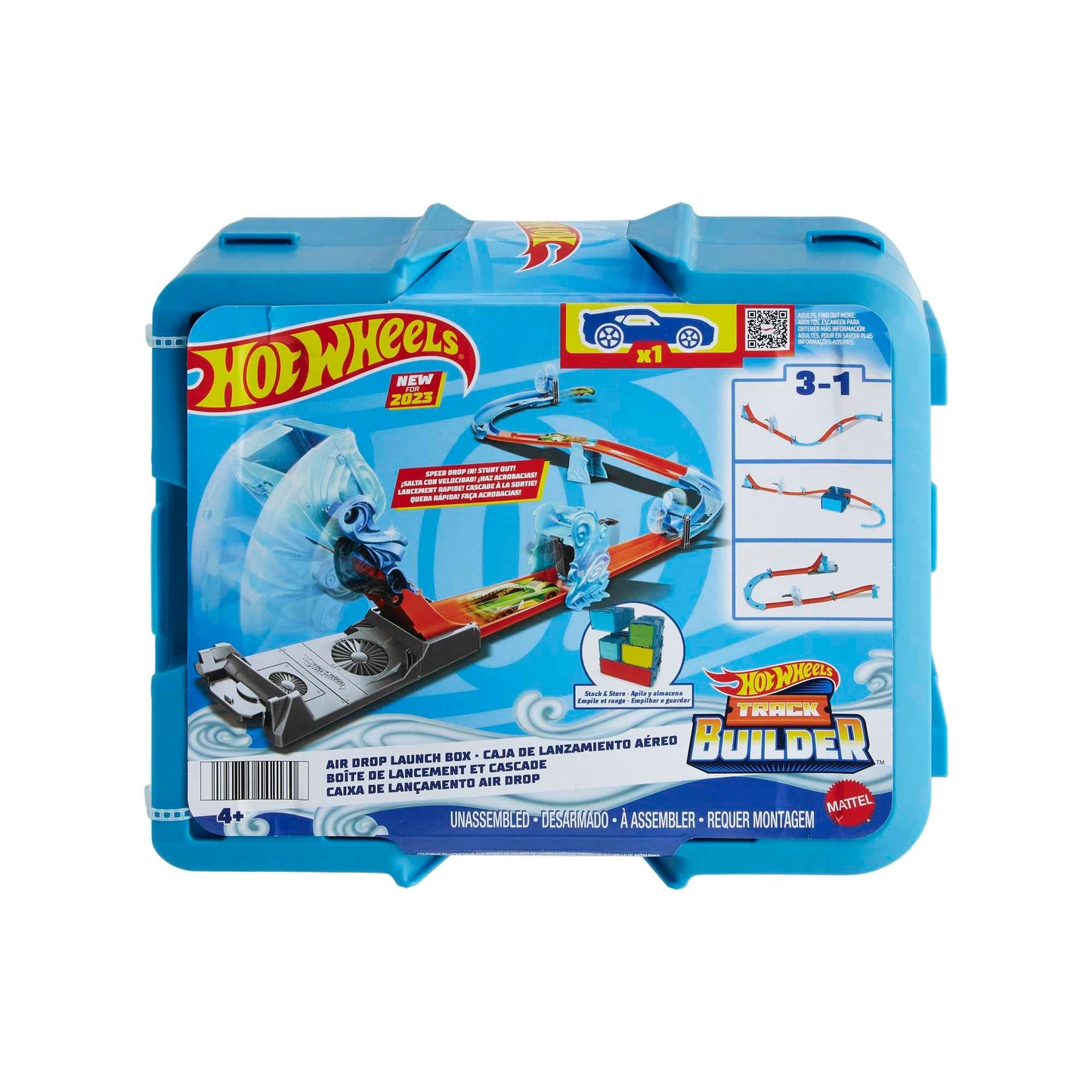 Set de Start Hot Wheels Track Builder - Pista cu Cădere Liberă, Cutie Modulară de Depozitare, Rampă de Cădere, Flipper, pentru Copii de la 4 Ani, HNJ67