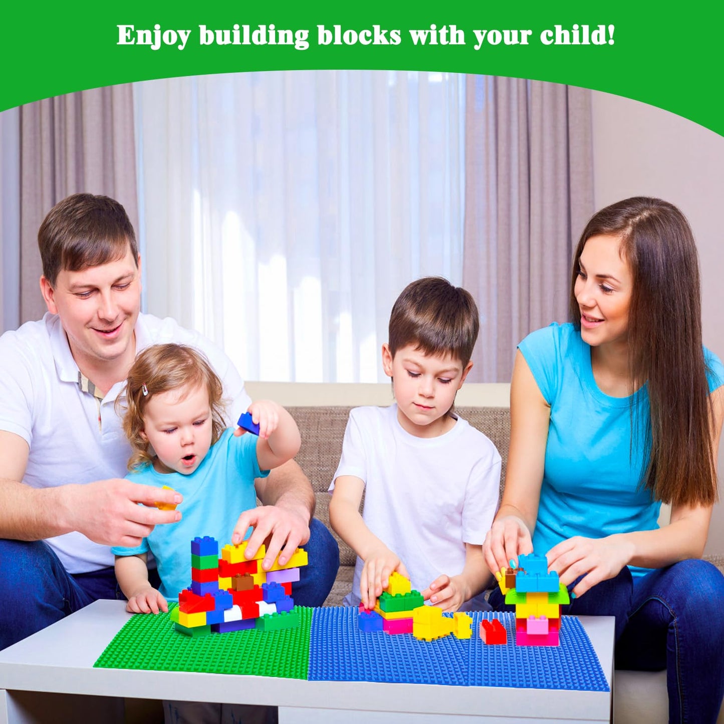 Set 8 Plăci de Construcție NVIYAM, Plăci Clasice 25.5x25.5cm, Compatibile cu Toate Marile Mărci, Set Plăci lego pentru Blocuri Clasice: Verde, Albastru, Gri, Galben