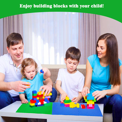 Set 8 Plăci de Construcție NVIYAM, Plăci Clasice 25.5x25.5cm, Compatibile cu Toate Marile Mărci, Set Plăci lego pentru Blocuri Clasice: Verde, Albastru, Gri, Galben