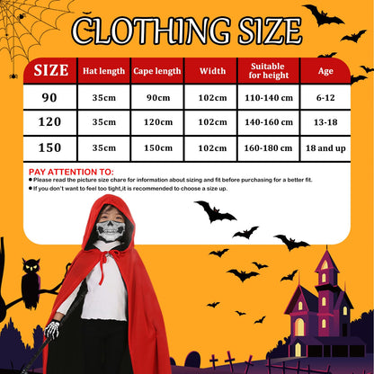 DaengGeGe Sensenmann Set Costume pentru Copii cu Pelerină și Glugă, 6-12 ani, Negru și Roșu