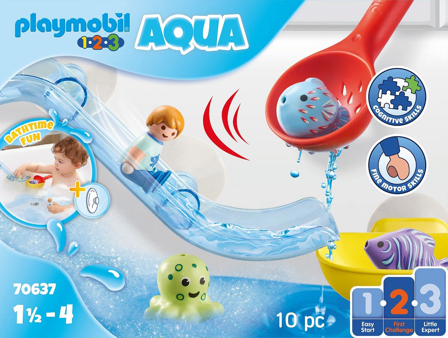 PLAYMOBIL 1.2.3 Aqua Set de joacă pentru baie cu animale marine plutitoare 1,5-4 ani