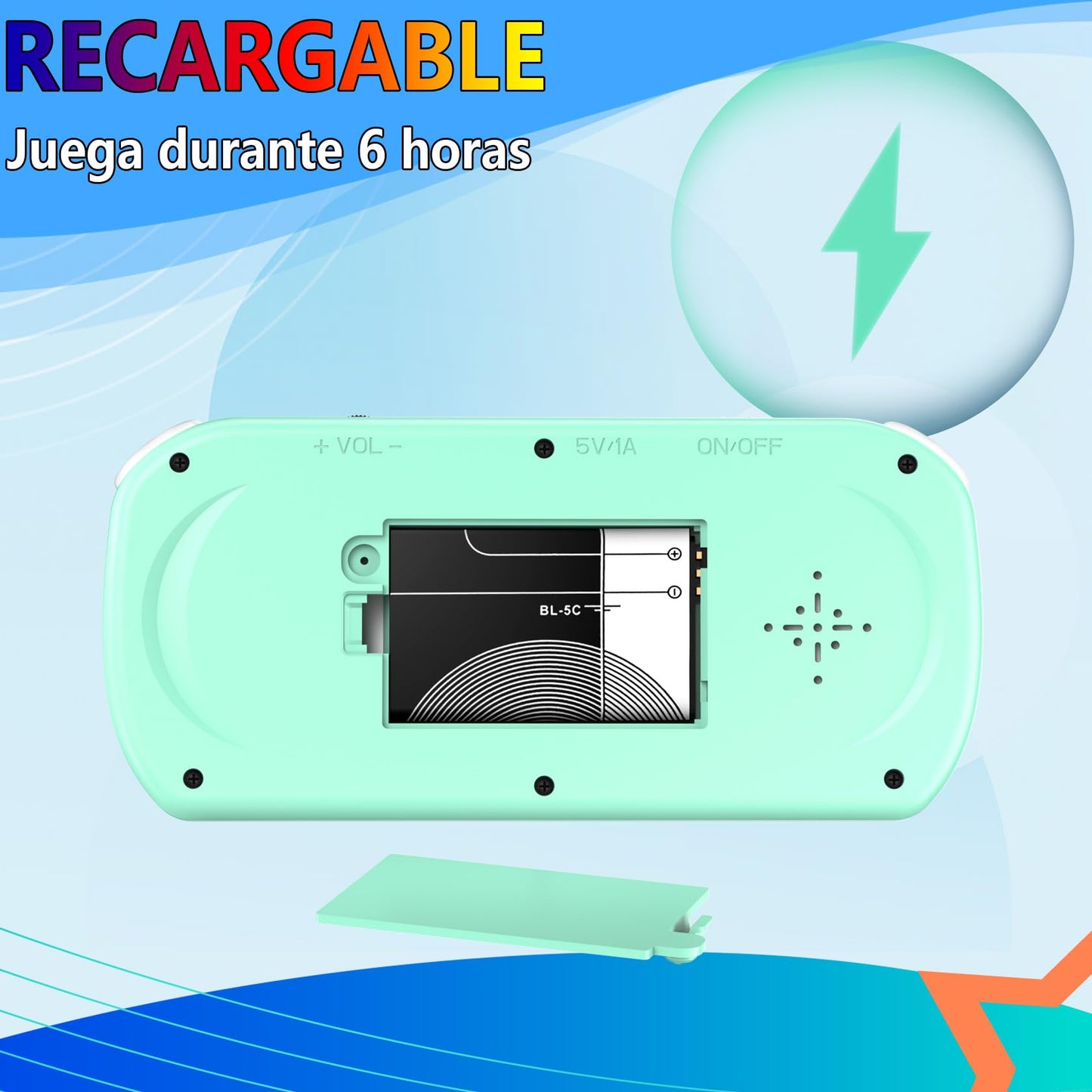 KAVOYI KA682 Consolă portabilă pentru copii cu 218 jocuri video preinstalate, ecran LCD 3,0 inch, consolă retro mini cu baterie reîncărcabilă, cadou jucărie cyan