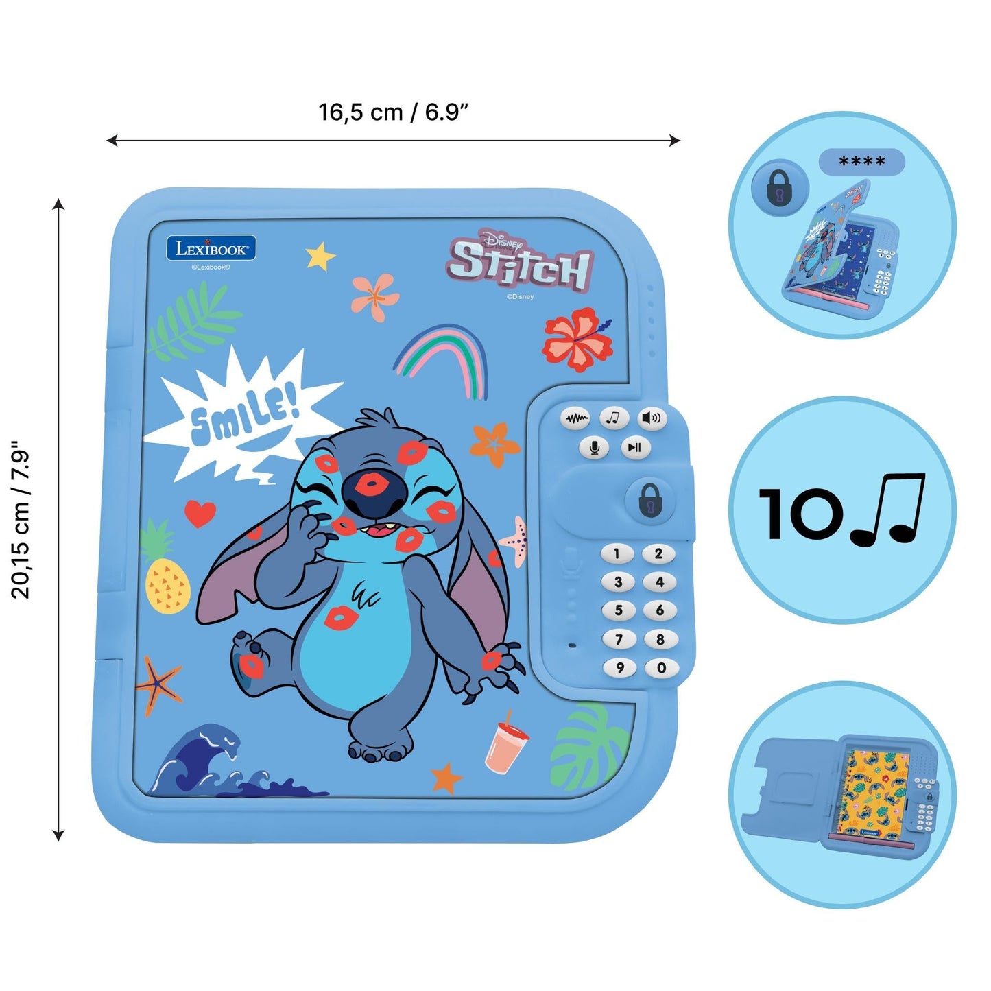 Jurnal electronic Lexibook Disney Stitch cu stilou și caiet, interactiv, protejat prin parolă, funcții distractive, efecte sonore, albastru, SD50D