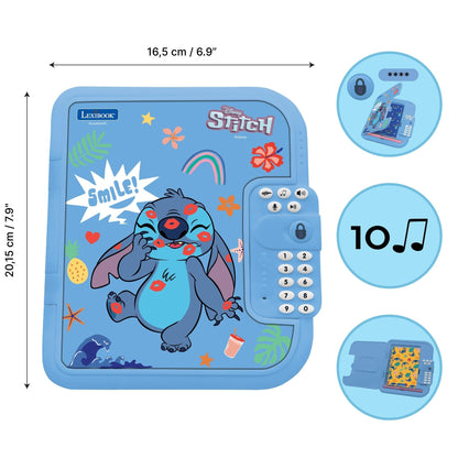 Jurnal electronic Lexibook Disney Stitch cu stilou și caiet, interactiv, protejat prin parolă, funcții distractive, efecte sonore, albastru, SD50D