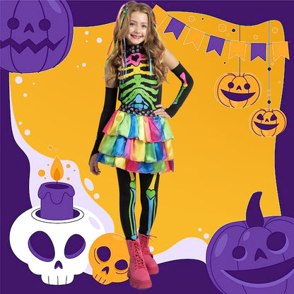 Ntwdby Costum Schelet Colorat fete, Halloween