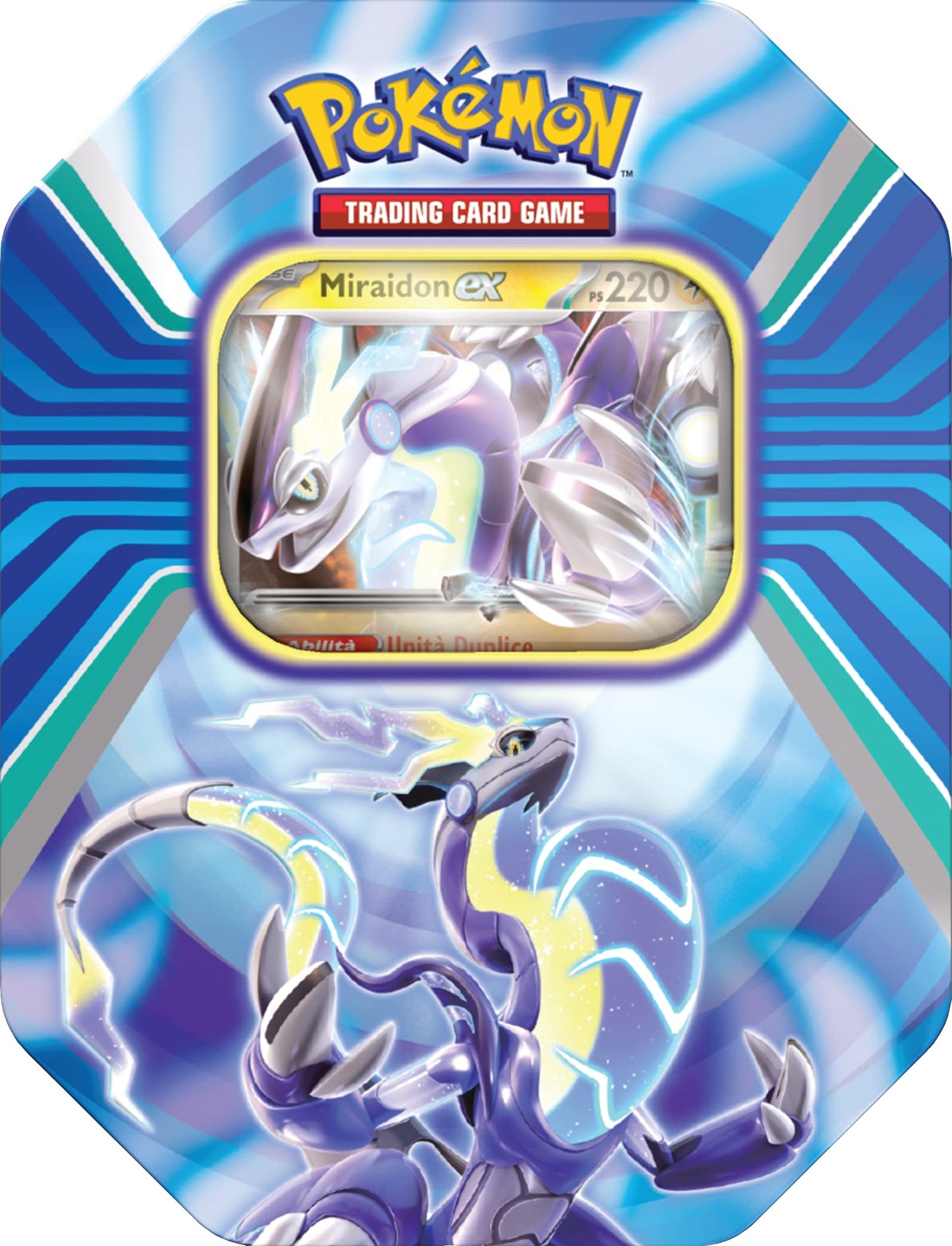 Cutie de colecție Pokémon 210-60309 Paldea - Legende din jocul de cărți, Miraidon (carte holografică și 4 pachete de extensie), ediție italiană, multicolor.