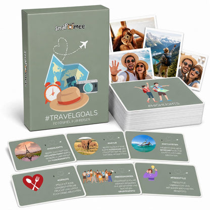 snaPmee Urlaubsfoto-Challenge Joc de societate cu 50+4 provocări foto pentru călătorii, camping, rulote - Idei foto grozave, cadou pentru vacanță, cupluri, familie