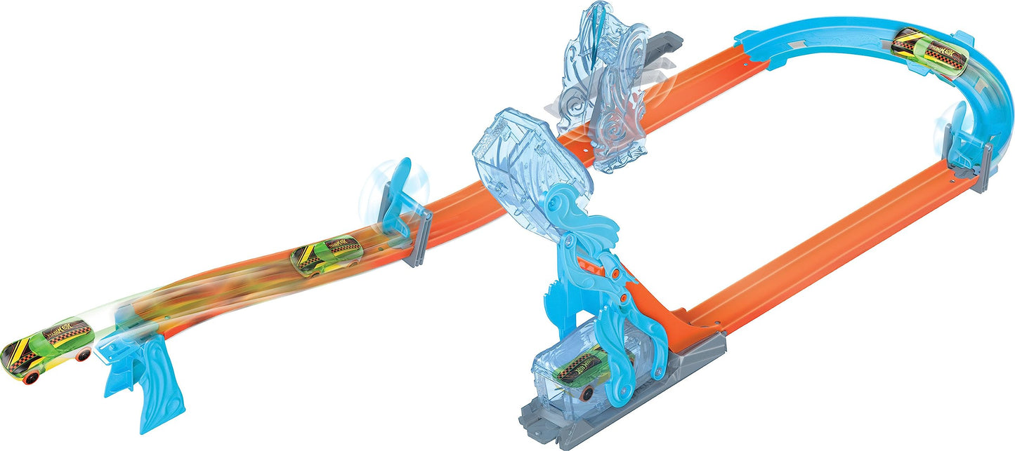 Set de Start Hot Wheels Track Builder - Pista cu Cădere Liberă, Cutie Modulară de Depozitare, Rampă de Cădere, Flipper, pentru Copii de la 4 Ani, HNJ67