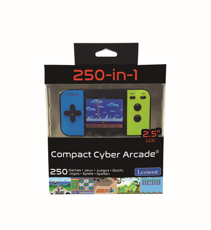 Lexibook Compact Cyber Arcade - Consolă de jocuri portabilă cu 250 jocuri, LCD, alimentată cu baterii, pentru copii, negru/albastru/verde, JL2377