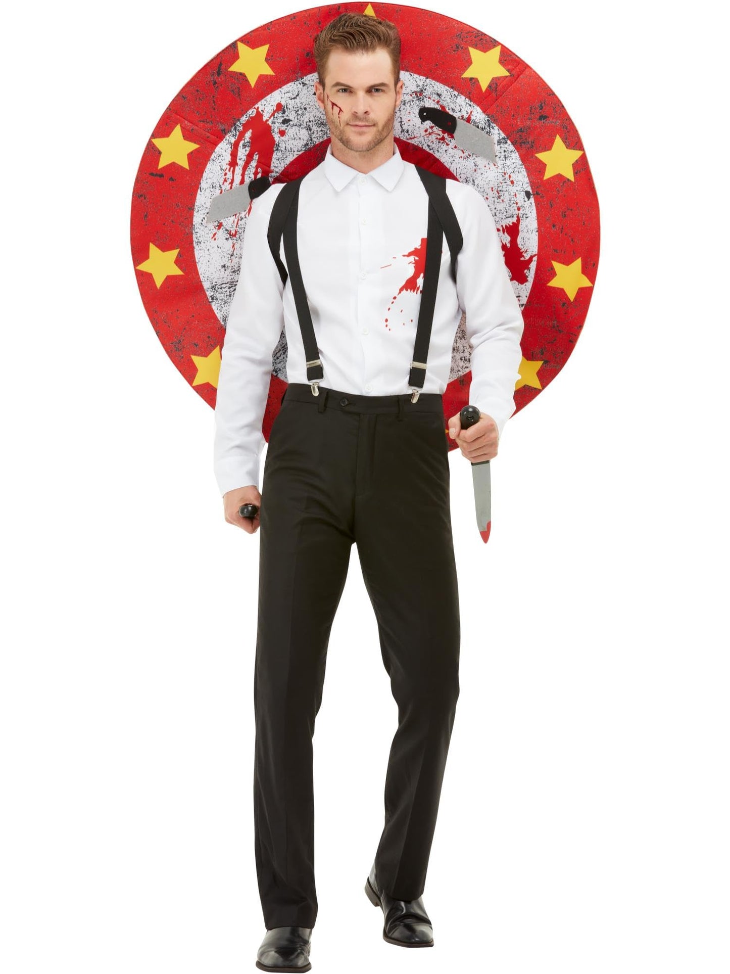 Costum de aruncător de cuțite Smiffys, Deluxe, Roșu & Alb, cu cămașă, țintă & cuțite cu velcro