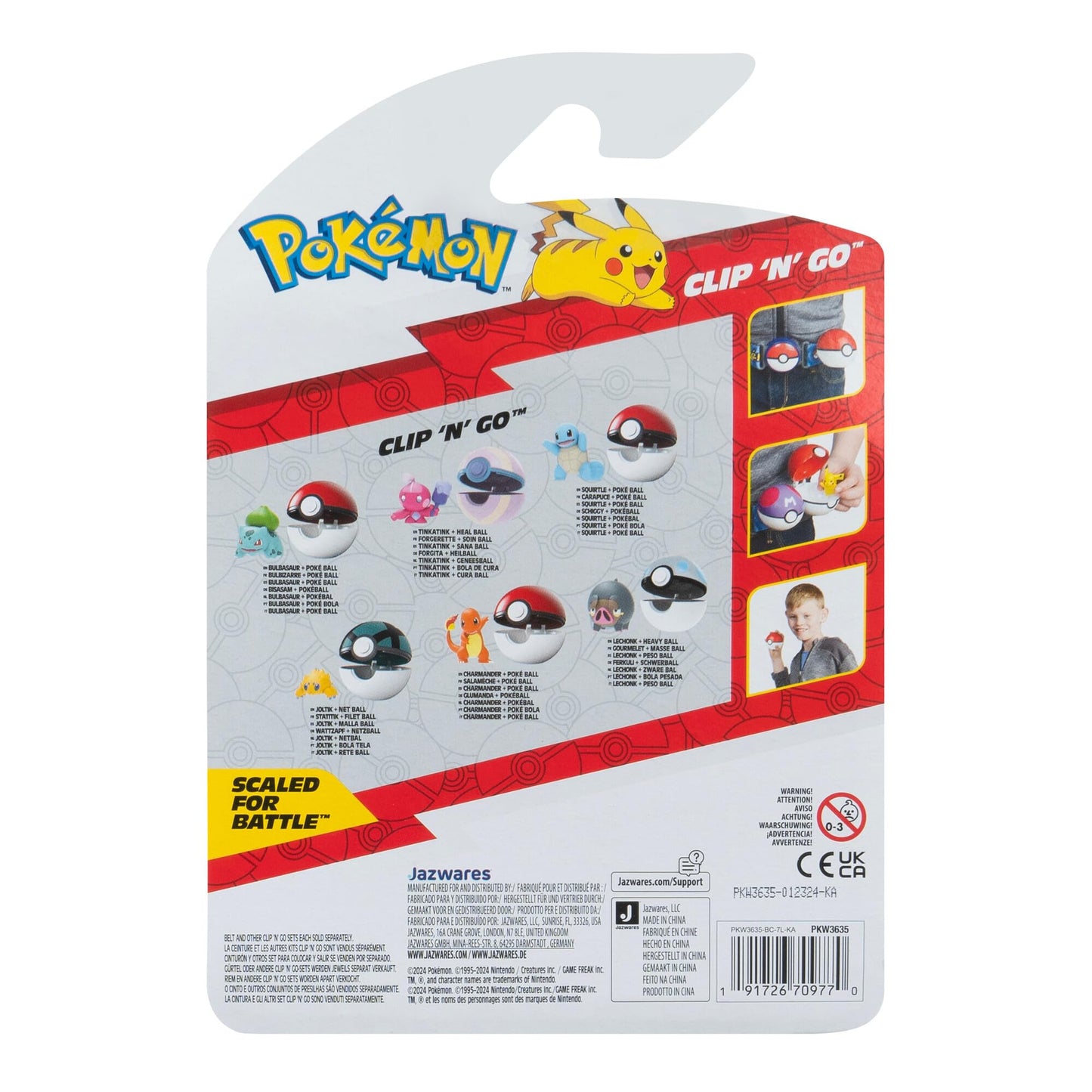 Pokémon PKW3635 Set Clip'n'Go Poké Ball cu figurina Glumanda 5 cm pentru copii de la 4 ani