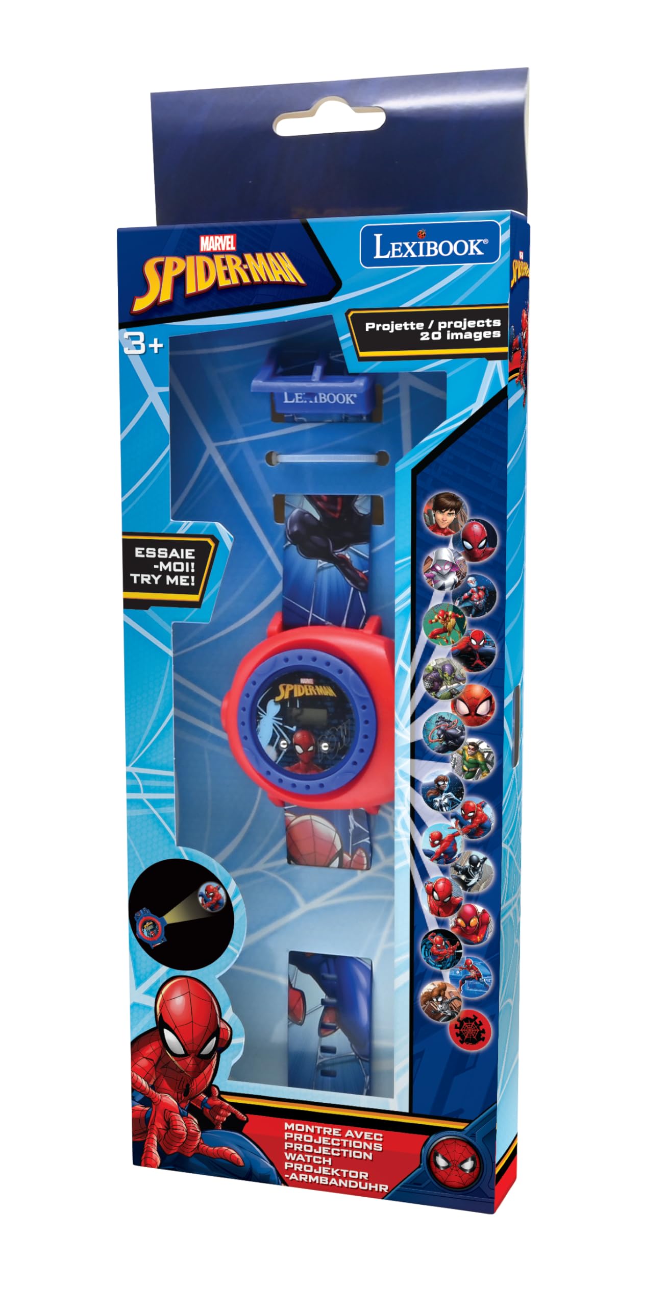 Lexibook Spider-Man Ceas digital cu proiecție reglabilă 20 imagini Spider-Man pentru copii/băieți roșu și albastru