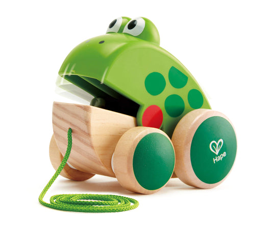 Hape Broască de tras din lemn Fridolin, 12+ luni
