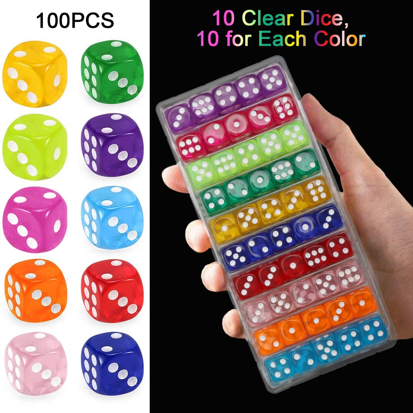 Glaxcidy Set 100 Zaruri Transparente, 14 mm, 10 culori