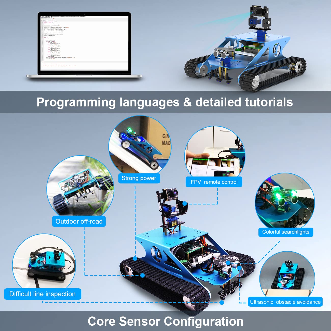 Yahboom Robot Tanc DIY cu cameră AI, Raspberry Pi