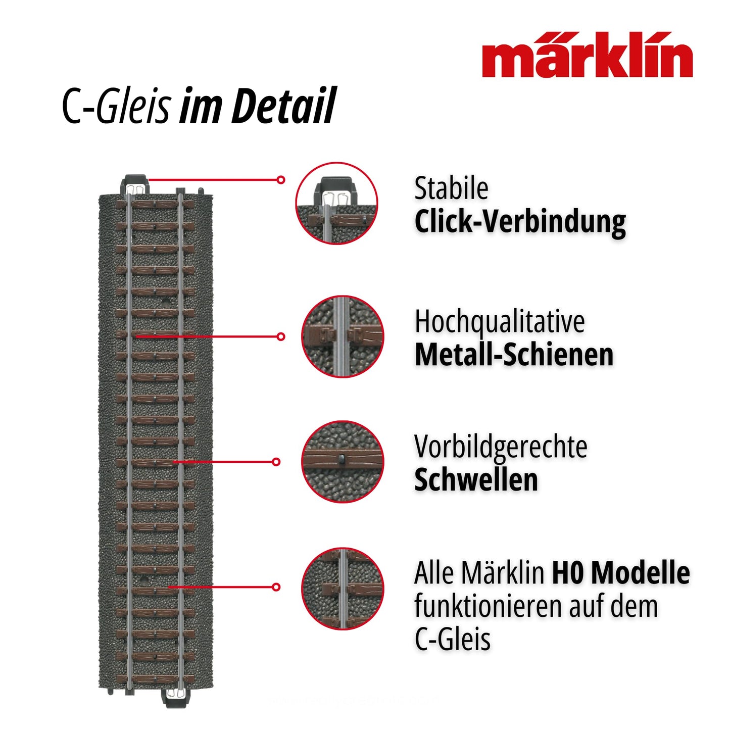 Märklin 24611 Șină de cale ferată cu schimbător manual stânga C-Gleis Spur H0 188,3 mm