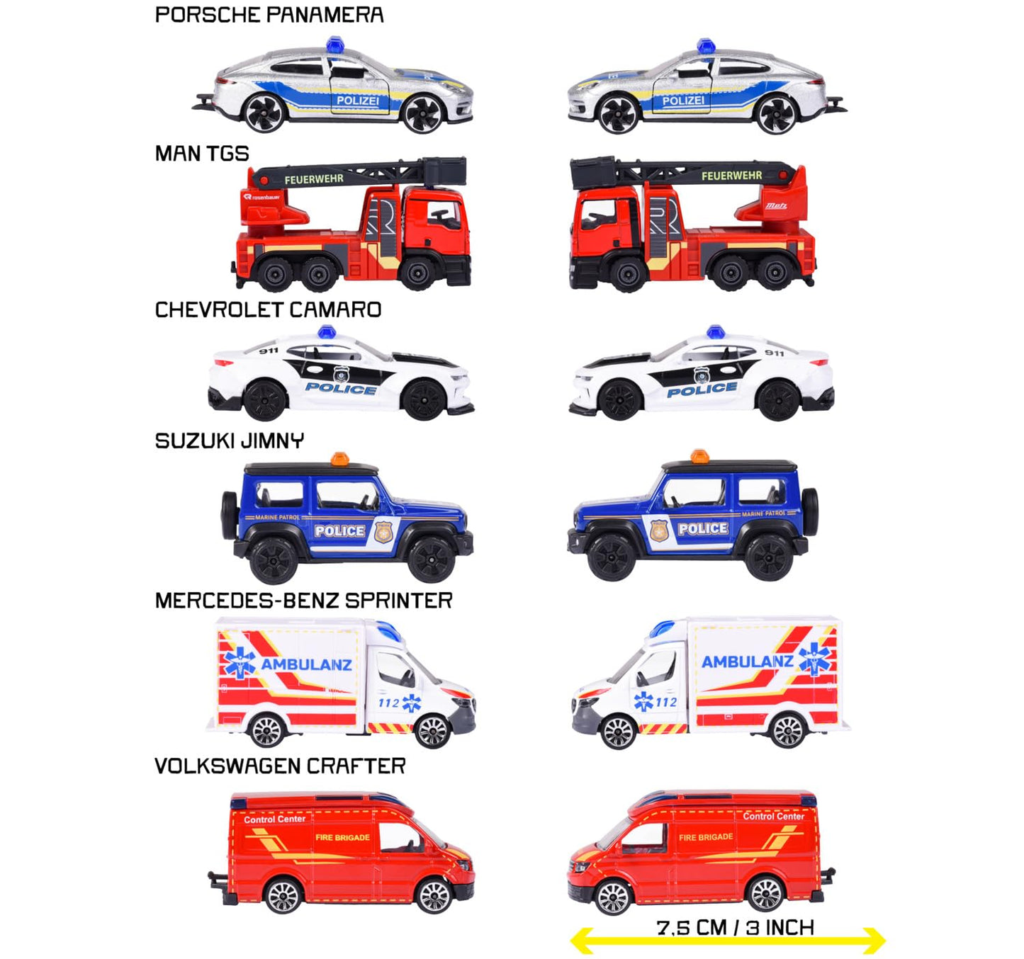 Majorette Auto Rescue Premium Set de jucărie cu 1 mașinuță metalică de intervenție cu rulare liberă și piese mobile, 3+ ani