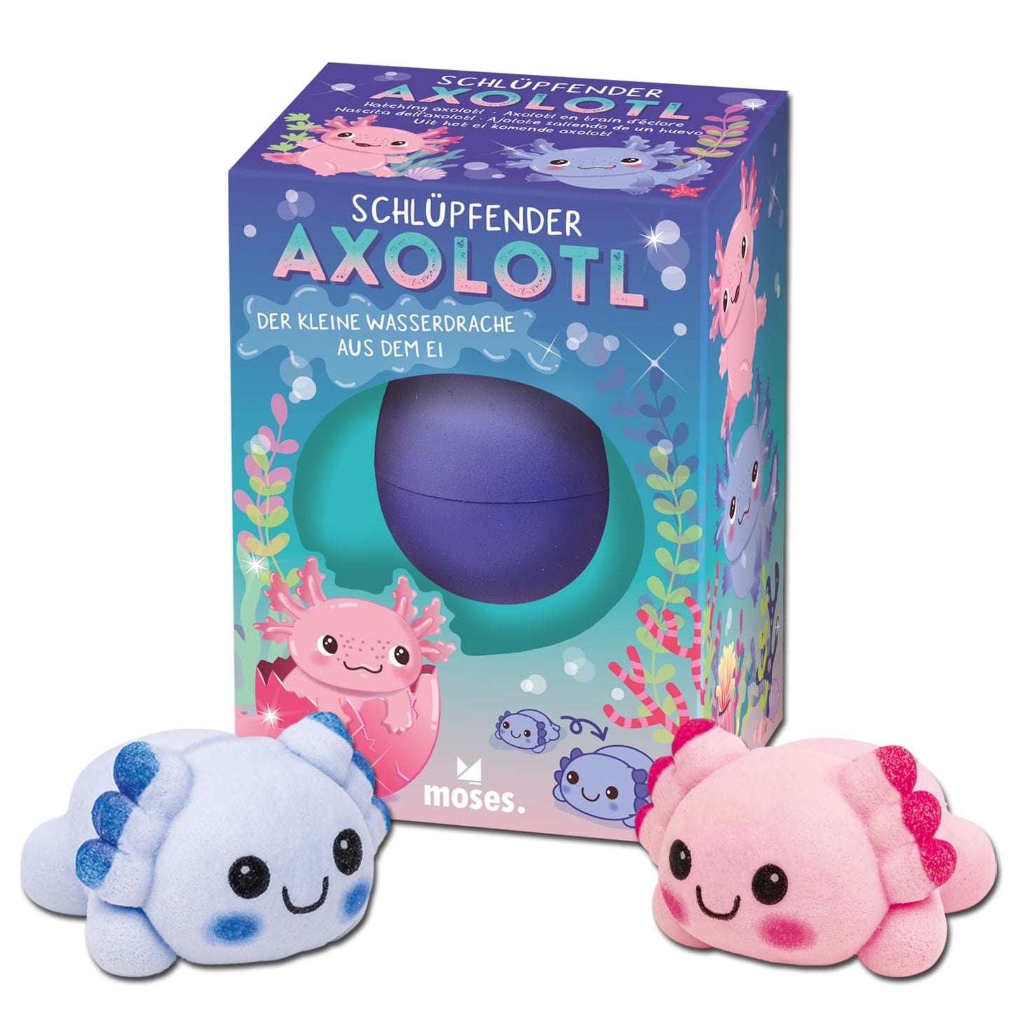 Axolotl care iese din ou, figurina magică de jucărie pentru clocit, jucărie captivantă pentru copii în culoare surpriză (roz sau albastru)
