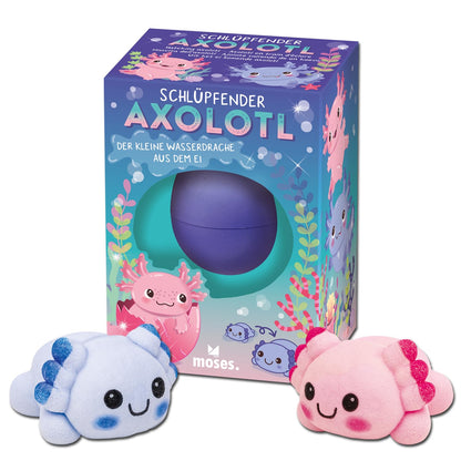 Axolotl care iese din ou, figurina magică de jucărie pentru clocit, jucărie captivantă pentru copii în culoare surpriză (roz sau albastru)