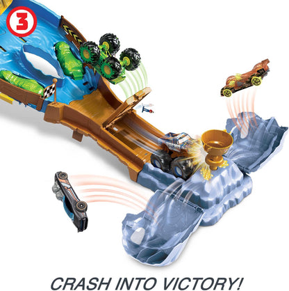 Hot Wheels HJG32 Pista Monster Trucks, 2 camioane, 4+ ani