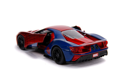 Jada Toys Marvel Spider-Man 2017 Ford GT Mașinuță din metal cu uși care se deschid și roți de cauciuc 1:32 roșu/albastru