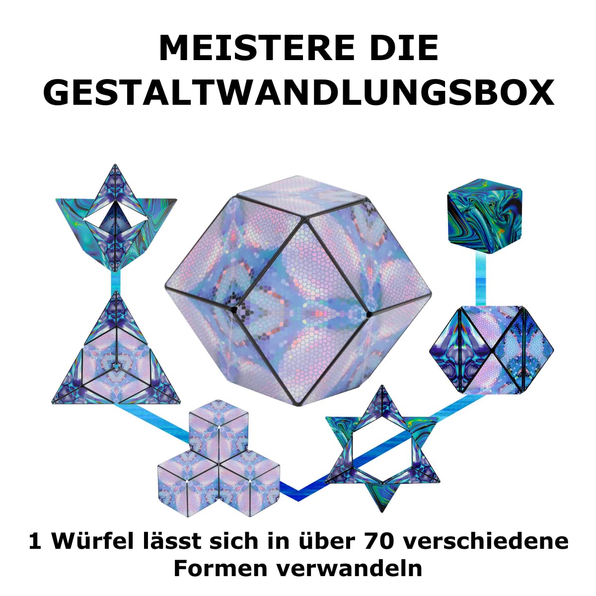 Shashibo SHA11MO Set de construcție cub magnetic transformabil cu 36 magneți din pământuri rare, peste 100 forme, de la 6 ani (Mystic Ocean)