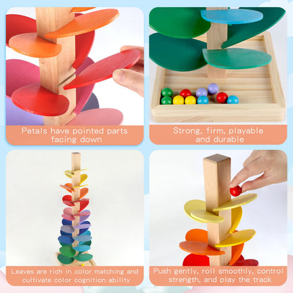Jucărie muzicală din lemn Wondertoys - Copacul cântător cu pistă pentru bile, joc pentru copii băieți și fete