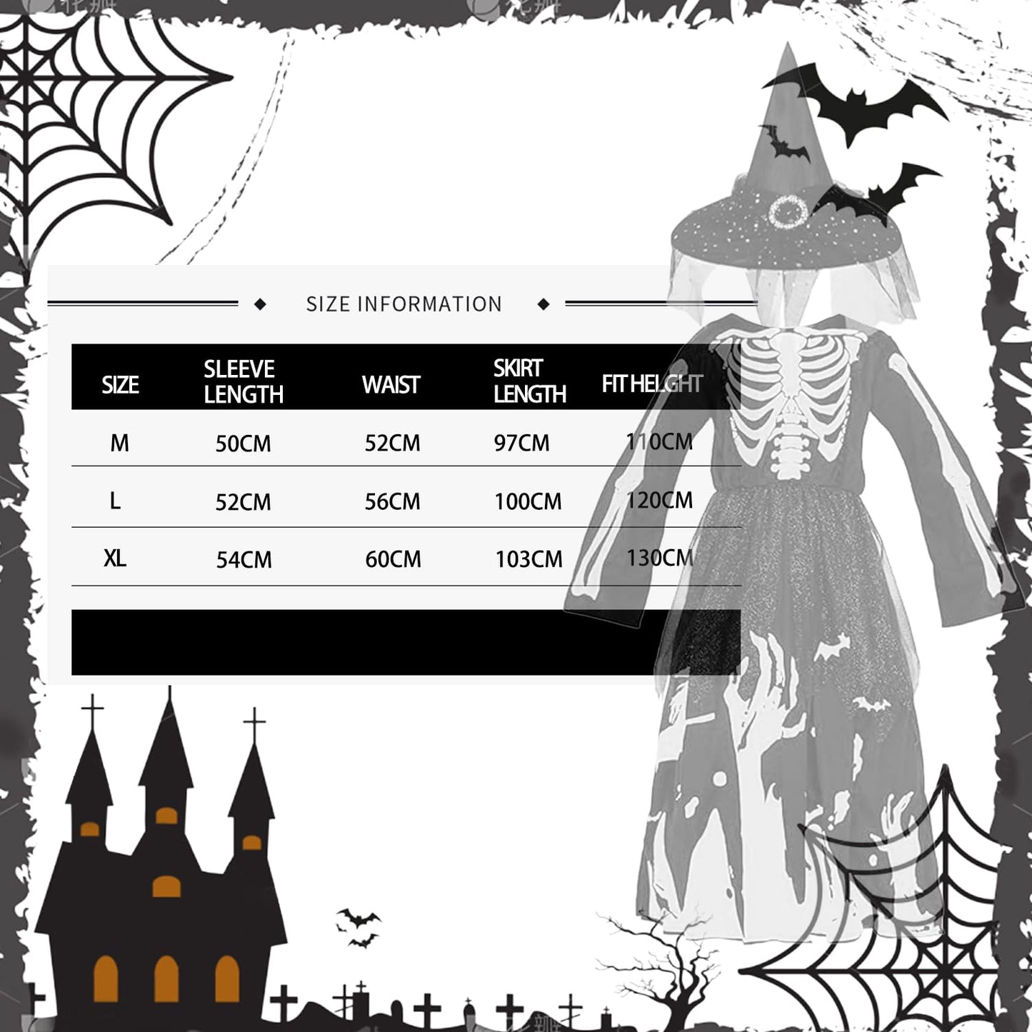 YeahBoom Costum Schelet Halloween pentru Fete