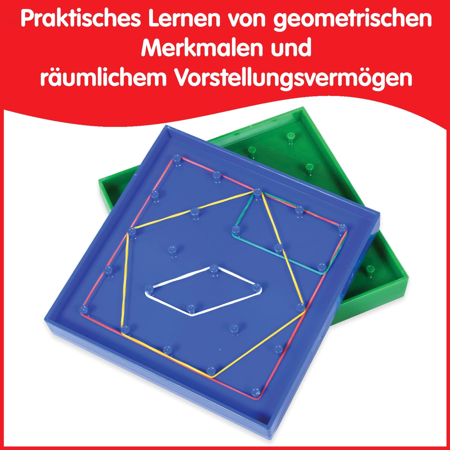 edxeducation 7728 Set de Geoboard dublu față cu benzi elastice 6 bucăți 3+ ani Matematică Geometrie Motricitate fină Creativitate pentru copii
