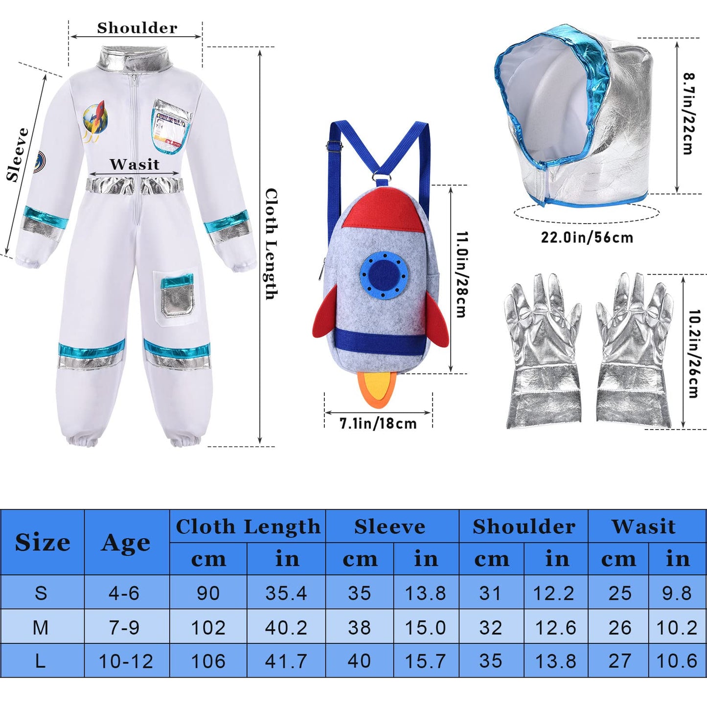 Vamei Costum Astronaut copii, 5 piese, 3-9 ani