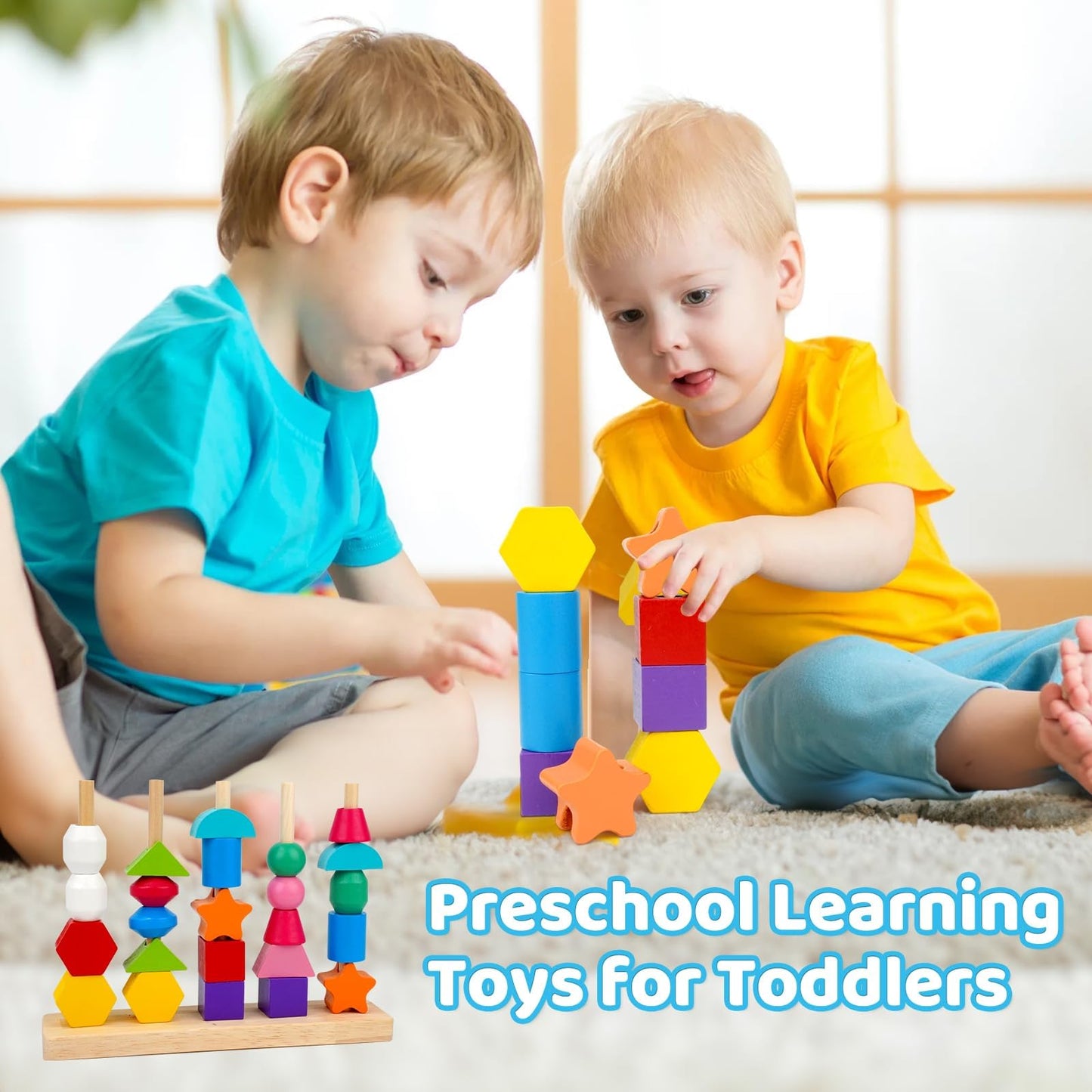Tosekry Jucărie Montessori lemn, 25 blocuri, 2+ ani