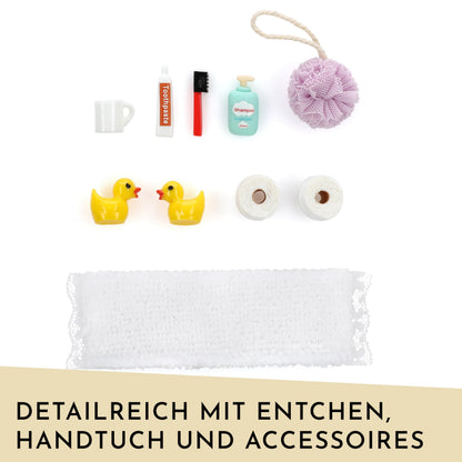 Set de Baie Nordstern Wichtel - 10 Piese Miniatură pentru Decorare Wichteltür, Casă de Păpuși sau Wichtel de Crăciun - Mini Periuță de Dinți, Hârtie Igienică și Altele