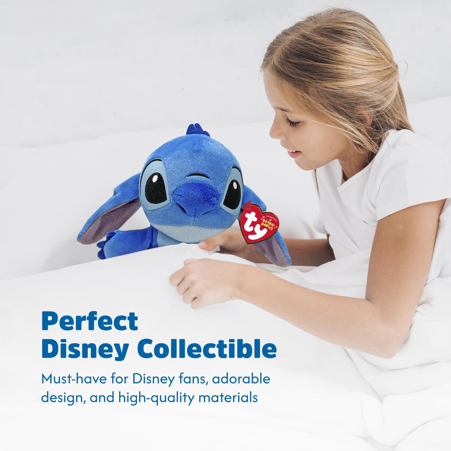 TY Disney Beanies Stitch Jucărie de pluș moale pentru copii și bebeluși - Pluș colecționabil pufos, albastru