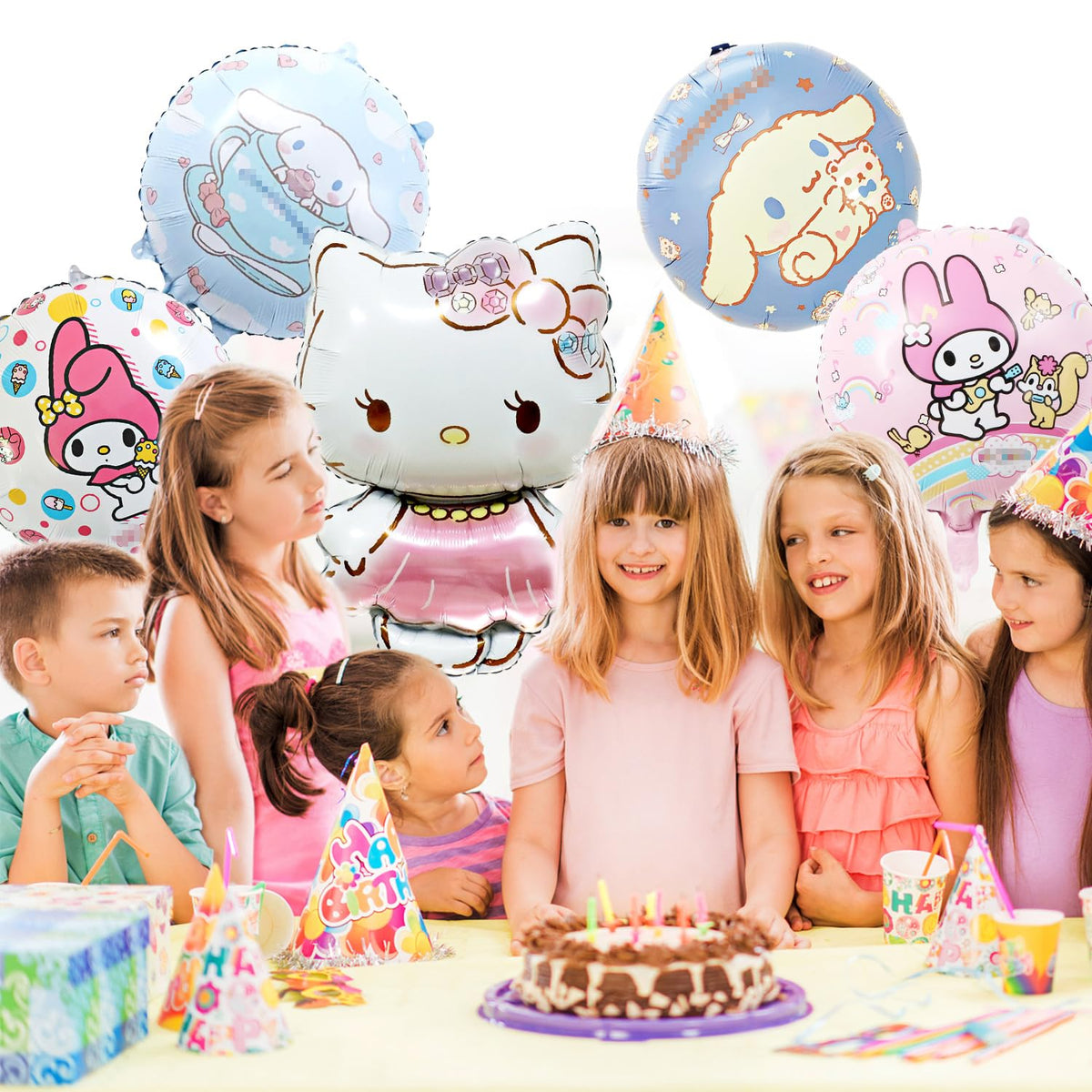 DIUKES Birthday Balloons Set de 12 Baloane pentru Fete, Baloane din Folie cu Tematică de Desene Animate, Accesorii pentru Petrecerea de Ziua Fetei
