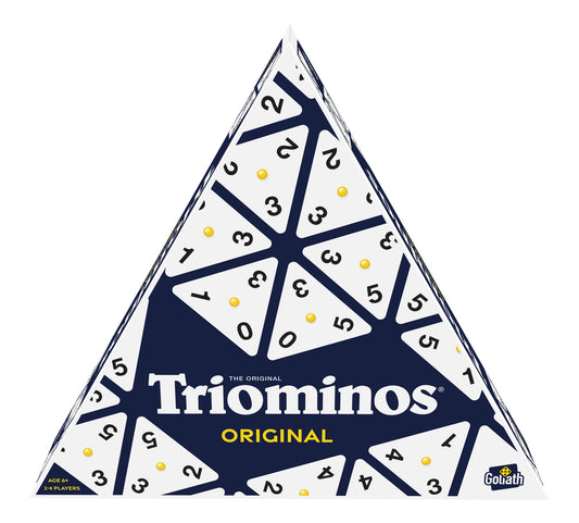 Triominos Original Goliath - Joc de strategie și gândire cu domino triunghiular, pentru 2-4 jucători, vârsta 6+, joc de familie, 30 minute, clasic de 50 de ani.