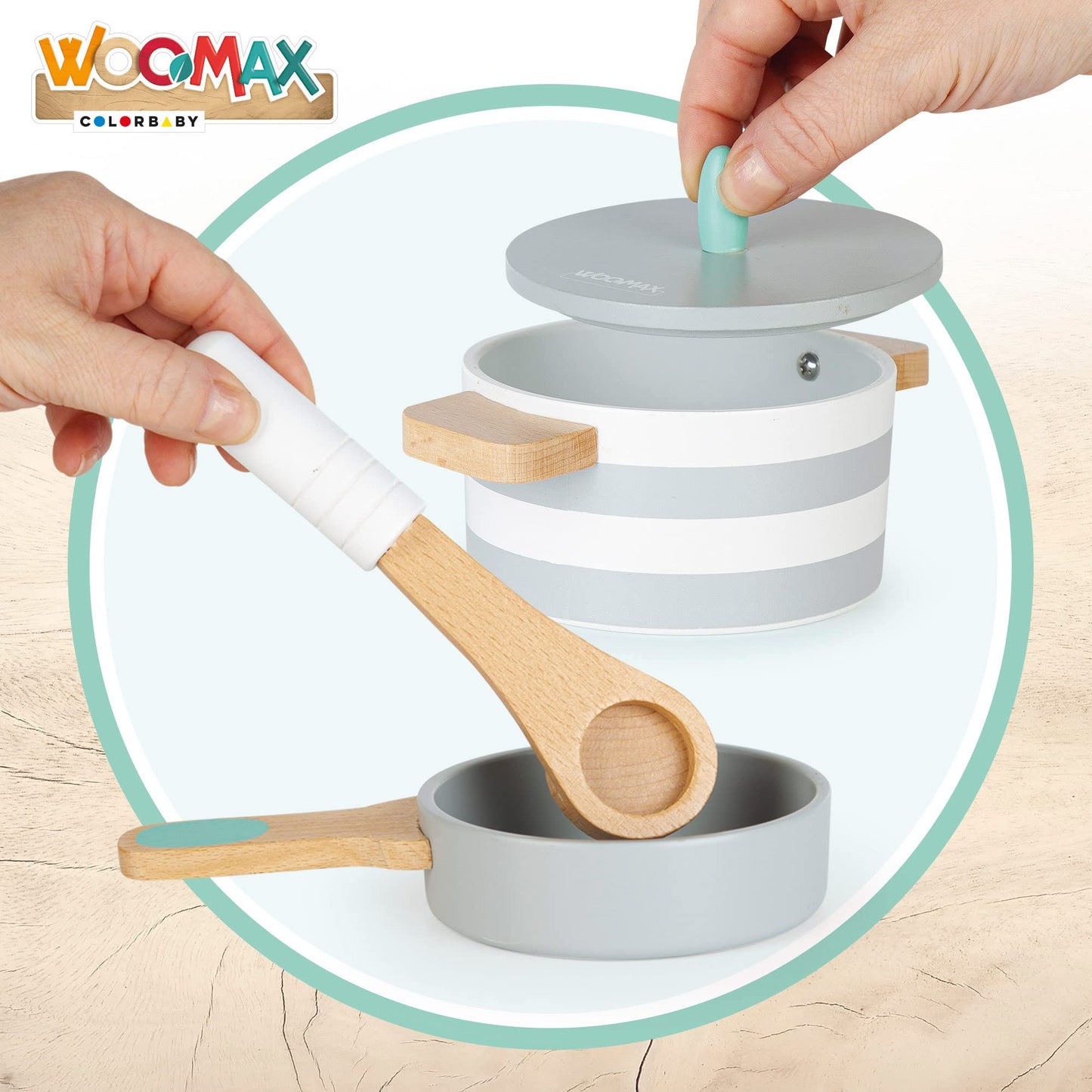 Woomax Set vase bucatarie din lemn, 12 piese, 2+ ani
