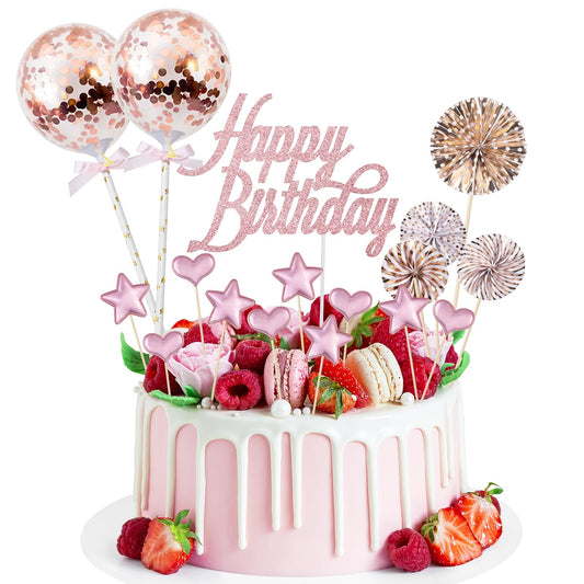 BillyBath Tortendeko Set 17 piese pentru Tort de Ziua de Naștere Happy Birthday, Rose Gold